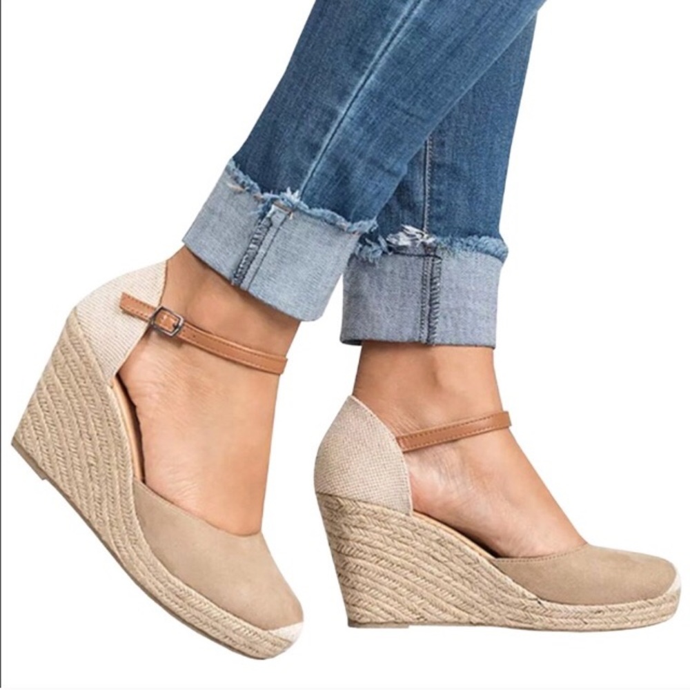 Espadrilles, cream colored.